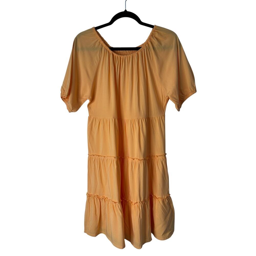 Chaser‎ Dress Size 14 Orange Short Sleeve Tiered Smocked Back Boho Cottagecore